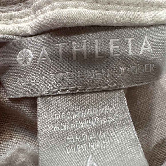 Athleta Cabo Tide Linen Jogger Neutral Beige Tan Camo Print Pants - Size 6. - Picture 5 of 11